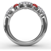 Double Row Ring with Round Bezel-Set Rubies and Pavé Diamonds by Fana - 1.76 Carat Total Gemstone Weight