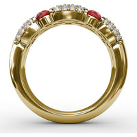 Double Row Ring with Round Bezel-Set Rubies and Pavé Diamonds by Fana - 1.76 Carat Total Gemstone Weight