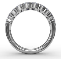 Double Row Ring with Round Blue Sapphires and Pavé Diamond Border by Fana - 2.53 Carat Total Gemstone Weight