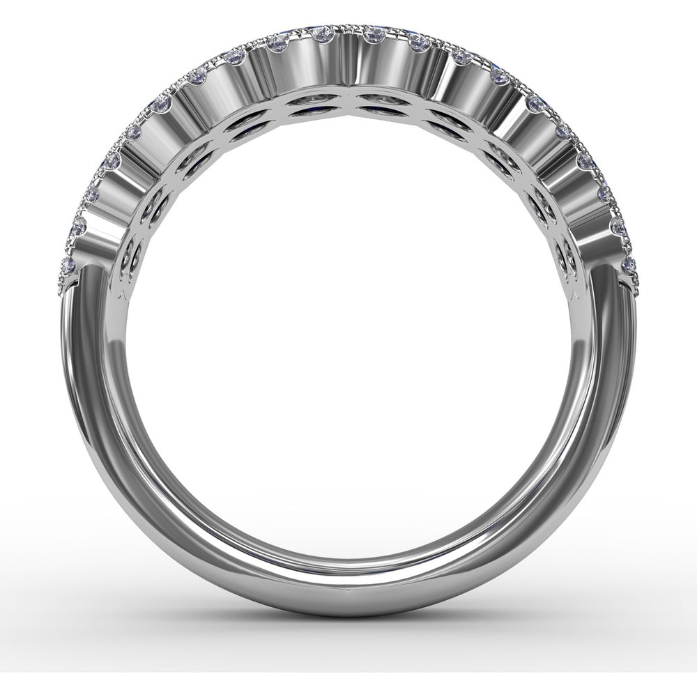 Double Row Ring with Round Blue Sapphires and Pavé Diamond Border by Fana - 2.53 Carat Total Gemstone Weight