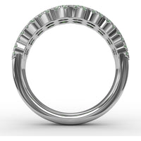 Double Row Ring with Round Emeralds and Pavé Diamond Borders by Fana - 2.16 Carat Total Gemstone Weight