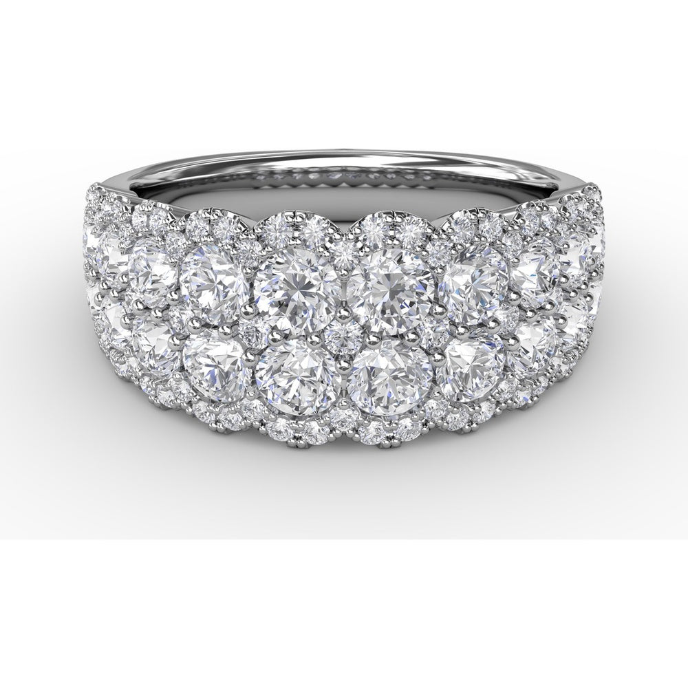 Double Row Round Diamond Fashion Ring with Pavé Halo by Fana - 1.99 Carat Total Diamond Weight