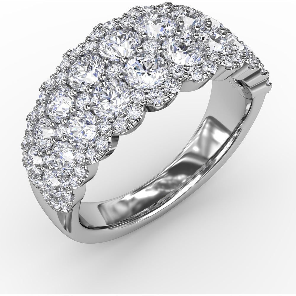 Double Row Round Diamond Fashion Ring with Pavé Halo by Fana - 1.99 Carat Total Diamond Weight