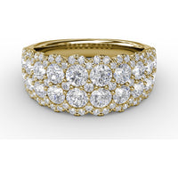 Double Row Round Diamond Fashion Ring with Pavé Halo by Fana - 1.99 Carat Total Diamond Weight