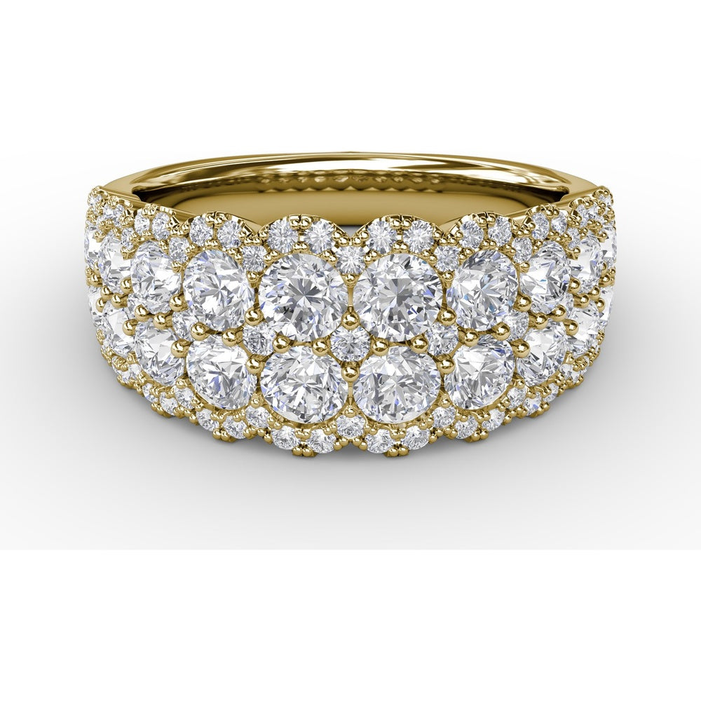 Double Row Round Diamond Fashion Ring with Pavé Halo by Fana - 1.99 Carat Total Diamond Weight