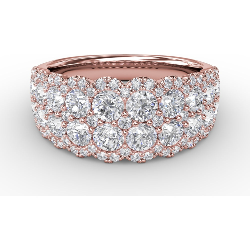Double Row Round Diamond Fashion Ring with Pavé Halo by Fana - 1.99 Carat Total Diamond Weight