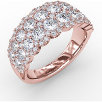 Double Row Round Diamond Fashion Ring with Pavé Halo by Fana - 1.99 Carat Total Diamond Weight