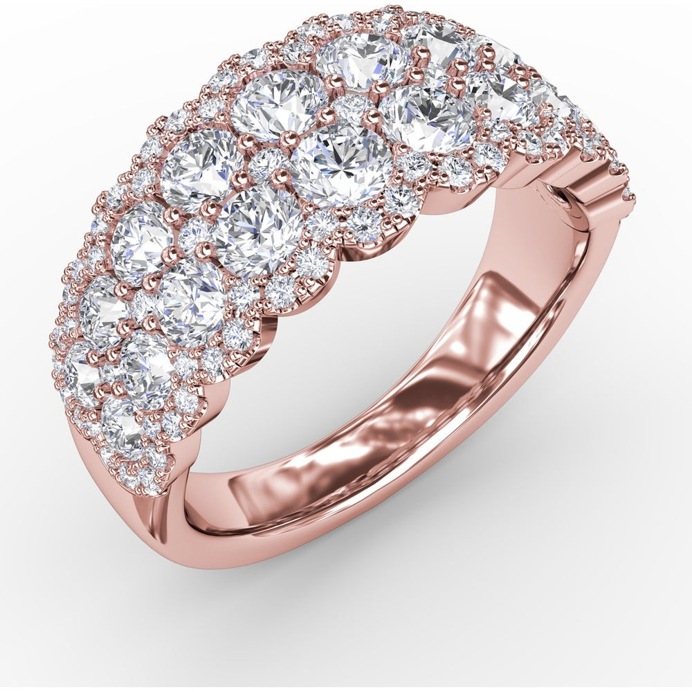 Double Row Round Diamond Fashion Ring with Pavé Halo by Fana - 1.99 Carat Total Diamond Weight