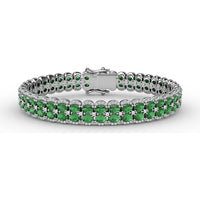 Double Row Tennis Bracelet with Oval Emeralds and Pavé Diamonds by Fana - 16.23 Carat Total Gemstone Weight