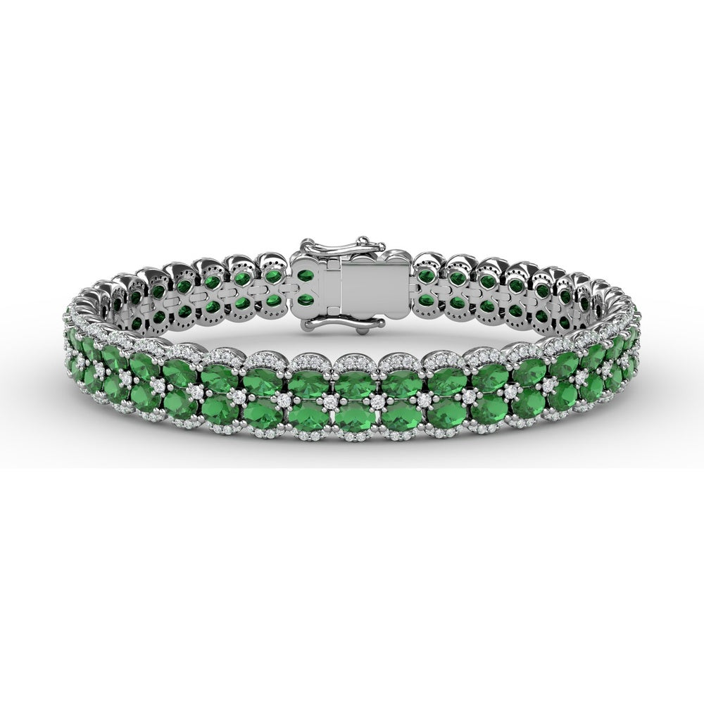 Double Row Tennis Bracelet with Oval Emeralds and Pavé Diamonds by Fana - 16.23 Carat Total Gemstone Weight