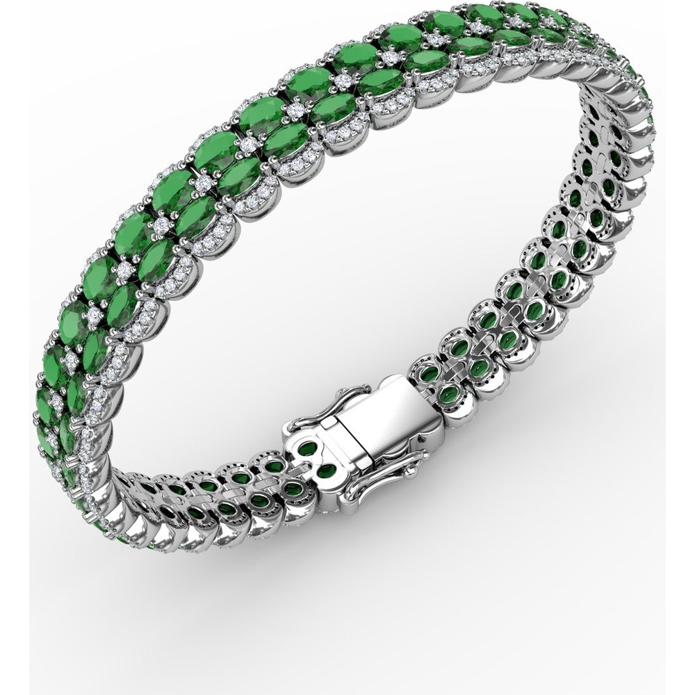 Double Row Tennis Bracelet with Oval Emeralds and Pavé Diamonds by Fana - 16.23 Carat Total Gemstone Weight