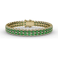 Double Row Tennis Bracelet with Oval Emeralds and Pavé Diamonds by Fana - 16.23 Carat Total Gemstone Weight