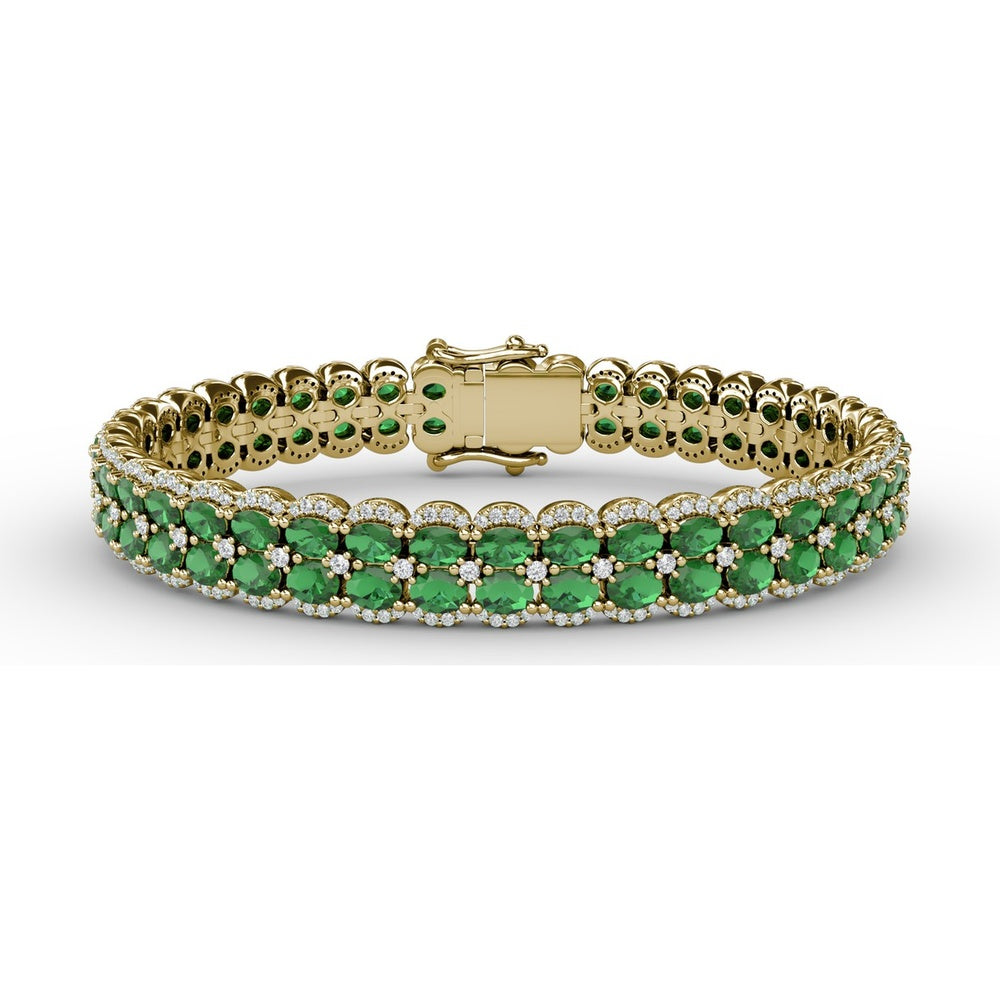 Double Row Tennis Bracelet with Oval Emeralds and Pavé Diamonds by Fana - 16.23 Carat Total Gemstone Weight