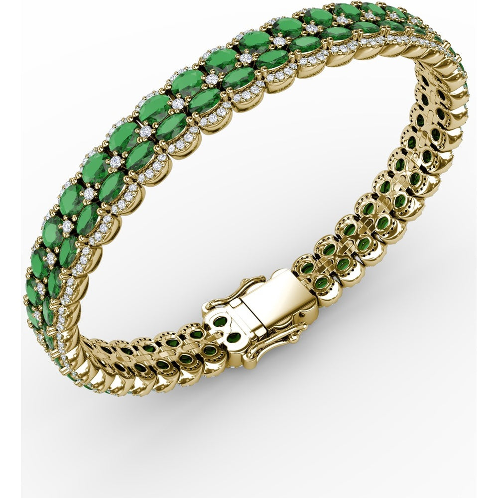 Double Row Tennis Bracelet with Oval Emeralds and Pavé Diamonds by Fana - 16.23 Carat Total Gemstone Weight