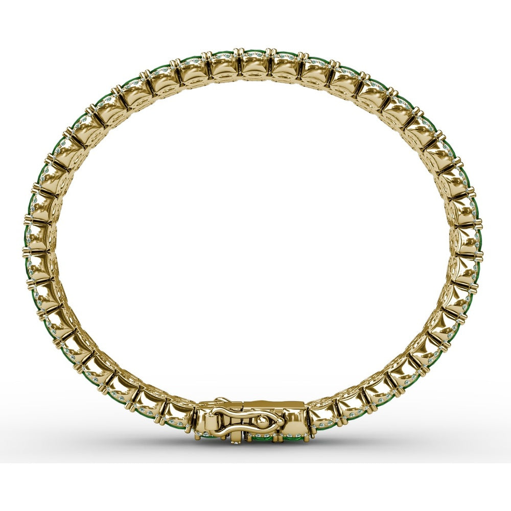 Double Row Tennis Bracelet with Oval Emeralds and Pavé Diamonds by Fana - 16.23 Carat Total Gemstone Weight