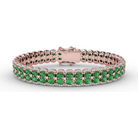 Double Row Tennis Bracelet with Oval Emeralds and Pavé Diamonds by Fana - 16.23 Carat Total Gemstone Weight