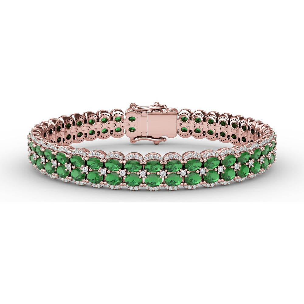 Double Row Tennis Bracelet with Oval Emeralds and Pavé Diamonds by Fana - 16.23 Carat Total Gemstone Weight