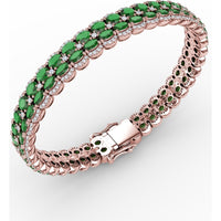Double Row Tennis Bracelet with Oval Emeralds and Pavé Diamonds by Fana - 16.23 Carat Total Gemstone Weight
