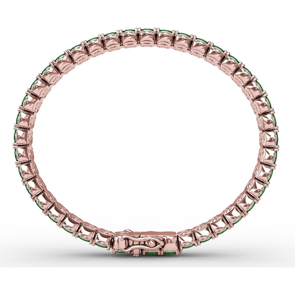 Double Row Tennis Bracelet with Oval Emeralds and Pavé Diamonds by Fana - 16.23 Carat Total Gemstone Weight