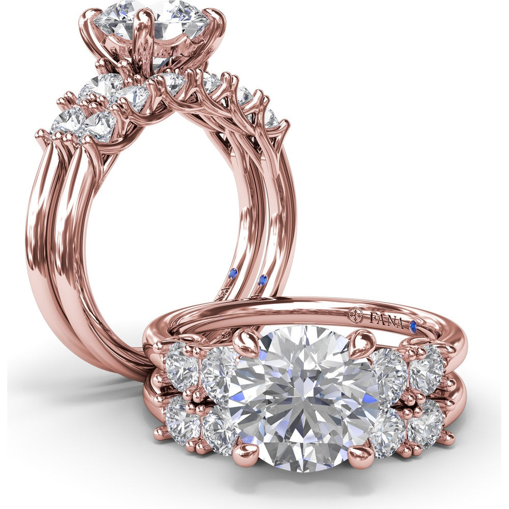 Double Side Stone Engagement Ring Setting with Round Diamonds - 0.53 Carat Total Side Stone Weight by Fana