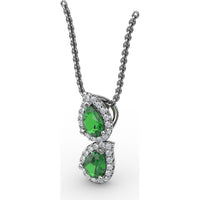 Double Teardrop Emerald Pendant with Diamond Halo by Fana - 0.87 Carat Total Emerald Weight