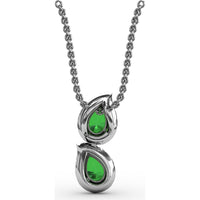 Double Teardrop Emerald Pendant with Diamond Halo by Fana - 0.87 Carat Total Emerald Weight