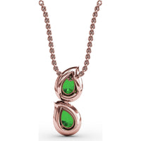 Double Teardrop Emerald Pendant with Diamond Halo by Fana - 0.87 Carat Total Emerald Weight