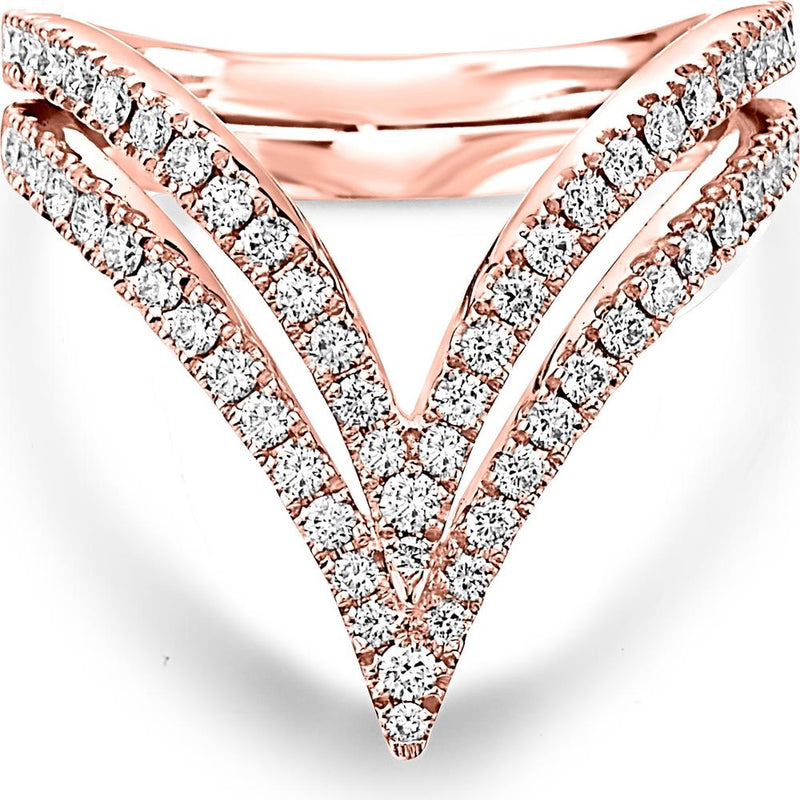 Double V Diamond Ring in 18K Rose Gold by Charles Krypell