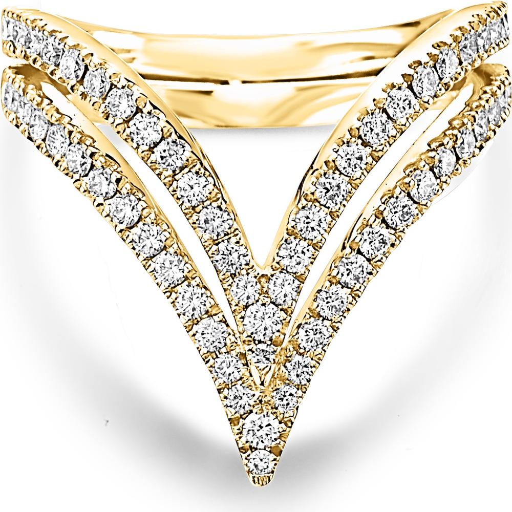 Double V Diamond Ring in 18K Yellow Gold by Charles Krypell