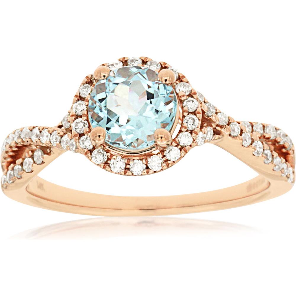 Dreamy 14K Rose Gold Aquamarine and Diamond Ring - Oceanic Beauty