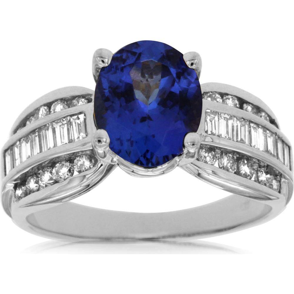 Dreamy 14K White Gold Tanzanite & Diamond Ring - 2.50 Carat Oval Tanzanite, 1.15 Carat Total Diamond Weight