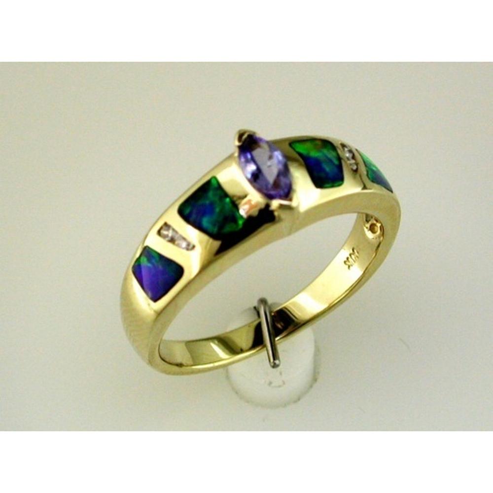 Dreamy 14K Yellow Gold Tanzanite & Opal Diamond Ring