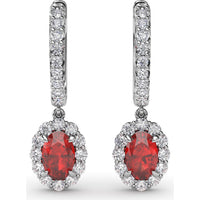 Drop Earrings with Oval Ruby Halo and Pavé Diamond Bar by Fana - 1.89 Carat Total Gemstone Weight
