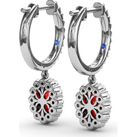 Drop Earrings with Oval Ruby Halo and Pavé Diamond Bar by Fana - 1.89 Carat Total Gemstone Weight