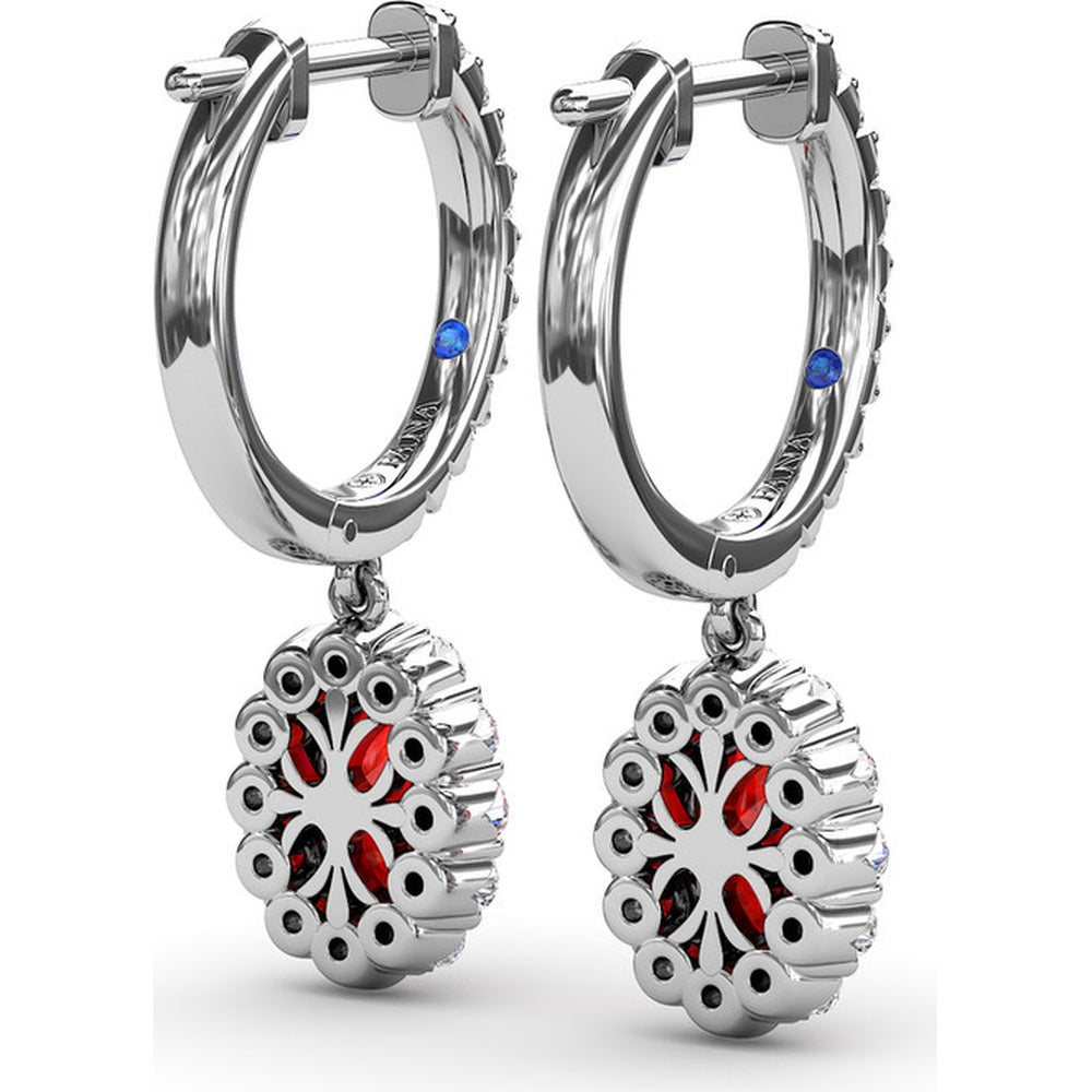 Drop Earrings with Oval Ruby Halo and Pavé Diamond Bar by Fana - 1.89 Carat Total Gemstone Weight