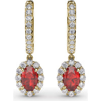 Drop Earrings with Oval Ruby Halo and Pavé Diamond Bar by Fana - 1.89 Carat Total Gemstone Weight