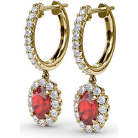 Drop Earrings with Oval Ruby Halo and Pavé Diamond Bar by Fana - 1.89 Carat Total Gemstone Weight