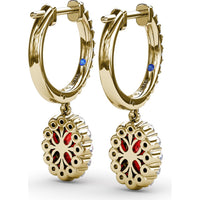 Drop Earrings with Oval Ruby Halo and Pavé Diamond Bar by Fana - 1.89 Carat Total Gemstone Weight