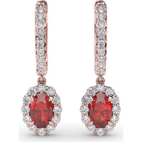 Drop Earrings with Oval Ruby Halo and Pavé Diamond Bar by Fana - 1.89 Carat Total Gemstone Weight