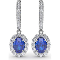 Drop Earrings with Oval Sapphire and Pavé Diamond Halo by Fana - 3.11 Carat Total Gemstone Weight