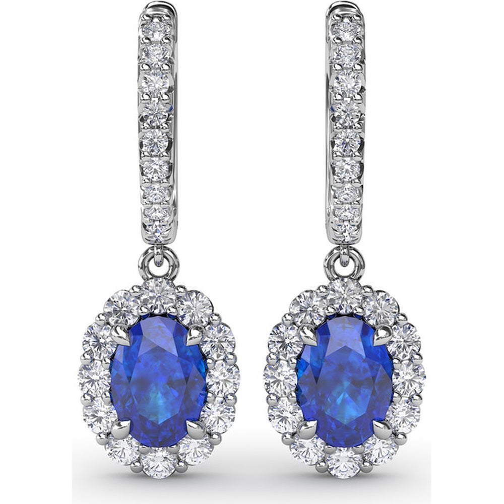 Drop Earrings with Oval Sapphire and Pavé Diamond Halo by Fana - 3.11 Carat Total Gemstone Weight