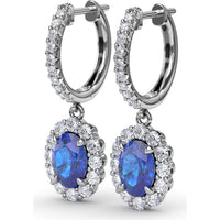 Drop Earrings with Oval Sapphire and Pavé Diamond Halo by Fana - 3.11 Carat Total Gemstone Weight