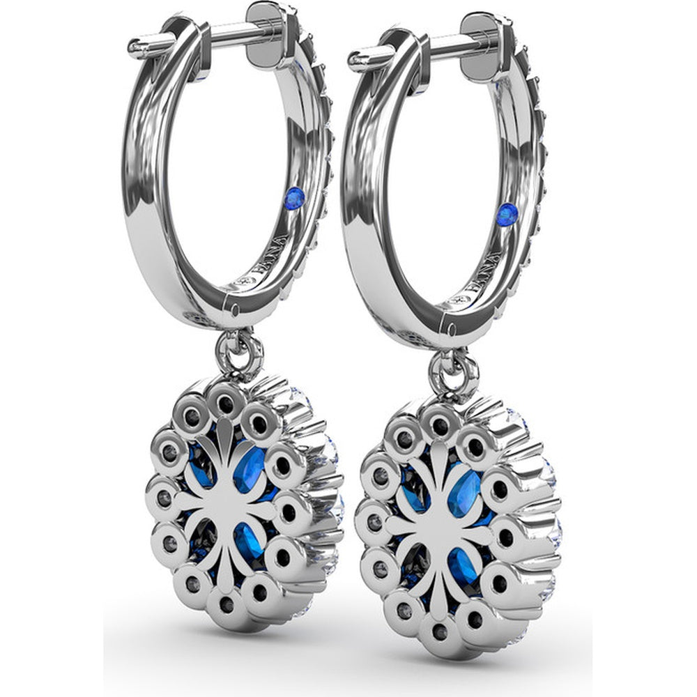 Drop Earrings with Oval Sapphire and Pavé Diamond Halo by Fana - 3.11 Carat Total Gemstone Weight