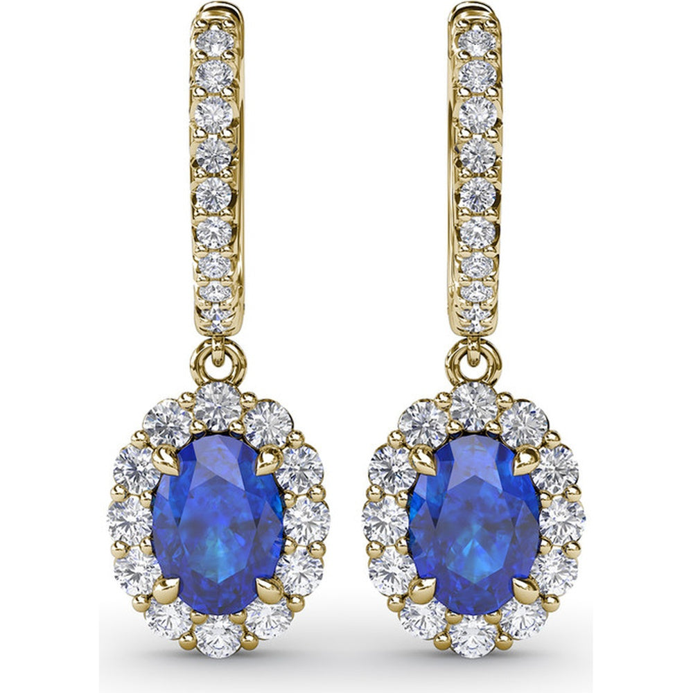 Drop Earrings with Oval Sapphire and Pavé Diamond Halo by Fana - 3.11 Carat Total Gemstone Weight