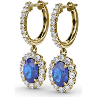 Drop Earrings with Oval Sapphire and Pavé Diamond Halo by Fana - 3.11 Carat Total Gemstone Weight