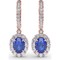 Drop Earrings with Oval Sapphire and Pavé Diamond Halo by Fana - 3.11 Carat Total Gemstone Weight