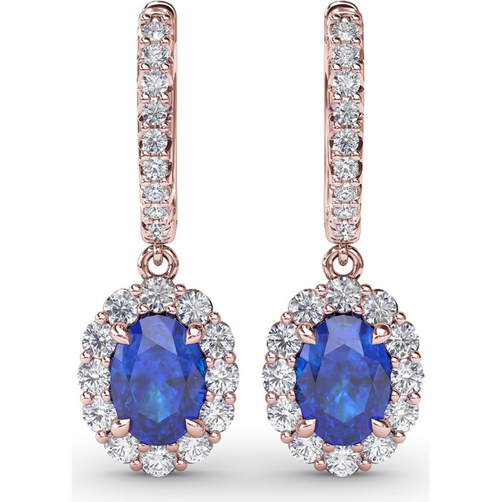 Drop Earrings with Oval Sapphire and Pavé Diamond Halo by Fana - 3.11 Carat Total Gemstone Weight
