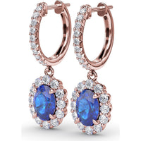 Drop Earrings with Oval Sapphire and Pavé Diamond Halo by Fana - 3.11 Carat Total Gemstone Weight