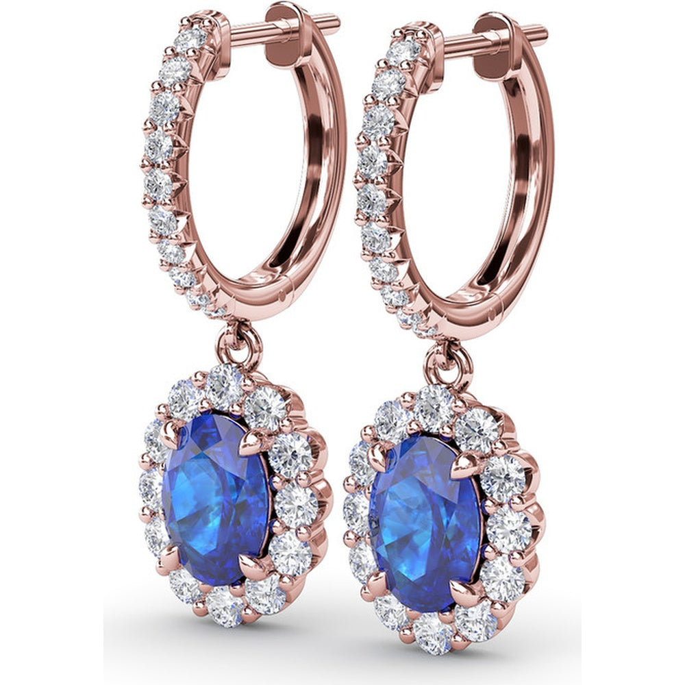 Drop Earrings with Oval Sapphire and Pavé Diamond Halo by Fana - 3.11 Carat Total Gemstone Weight