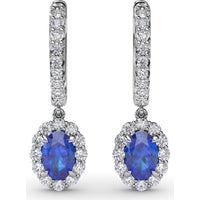 Drop Earrings with Oval Sapphires and Diamond Halos by Fana - 1.89 Carat Total Gemstone Weight